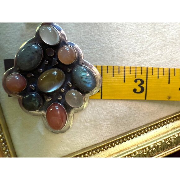 JAY KING 925 Sterling Silver Multistone Pendant 3x2 Inches Vintage - Picture 7 of 7